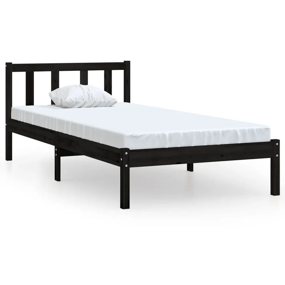Estrutura de cama solteiro 90x190 cm pinho maciço preto