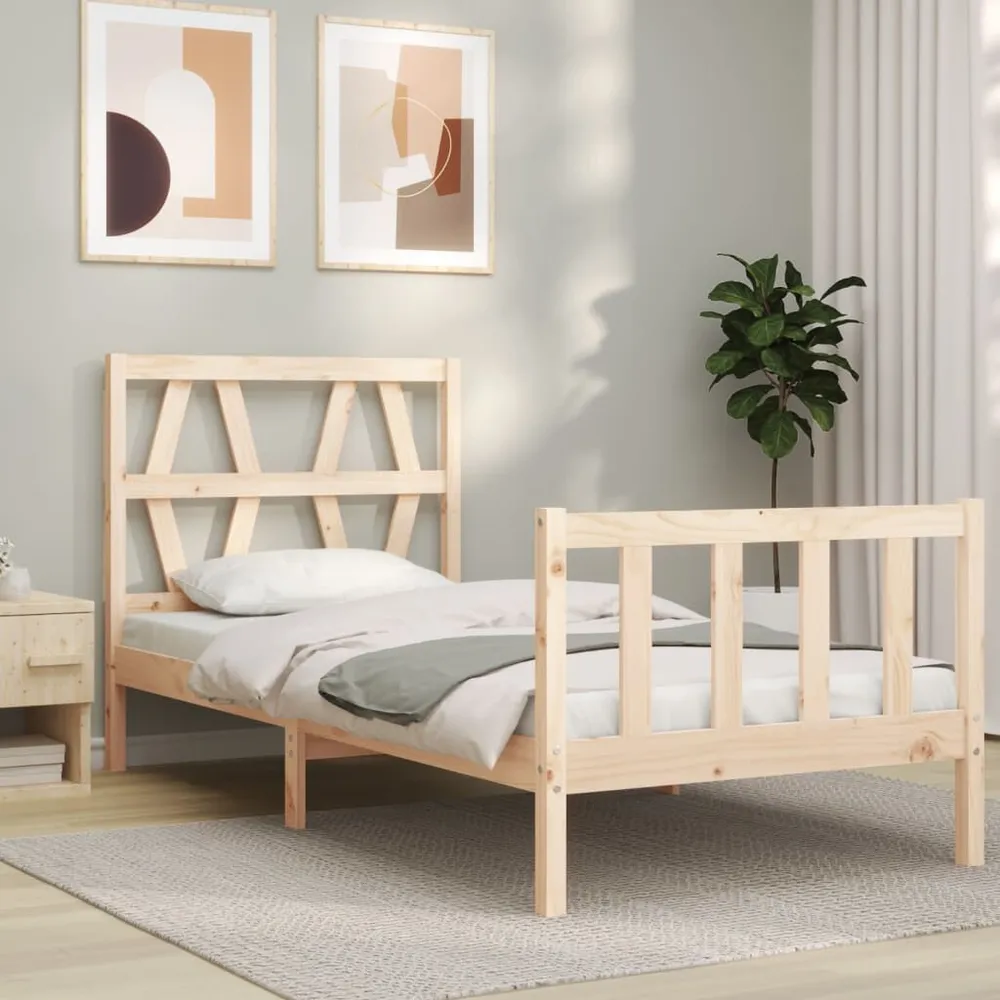 Estrutura cama de solteiro com cabeceira madeira maciç