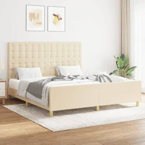 Estrutura de cama em tecido cor creme 160x200 cm