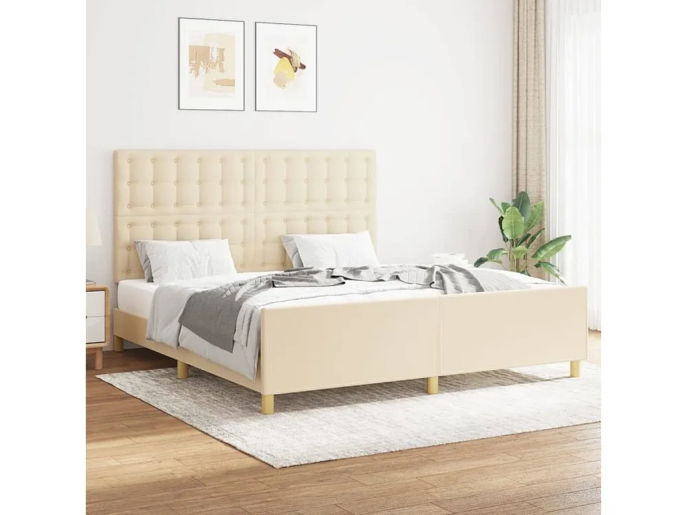 Estrutura de cama em tecido cor creme 160x200 cm