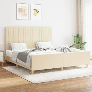 Estrutura de cama em tecido cor creme 160x200 cm