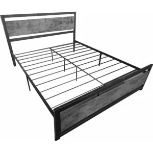 Etna - Estrutura cama de casal em madeira e metálico, 162x195 cm cor de concreto
