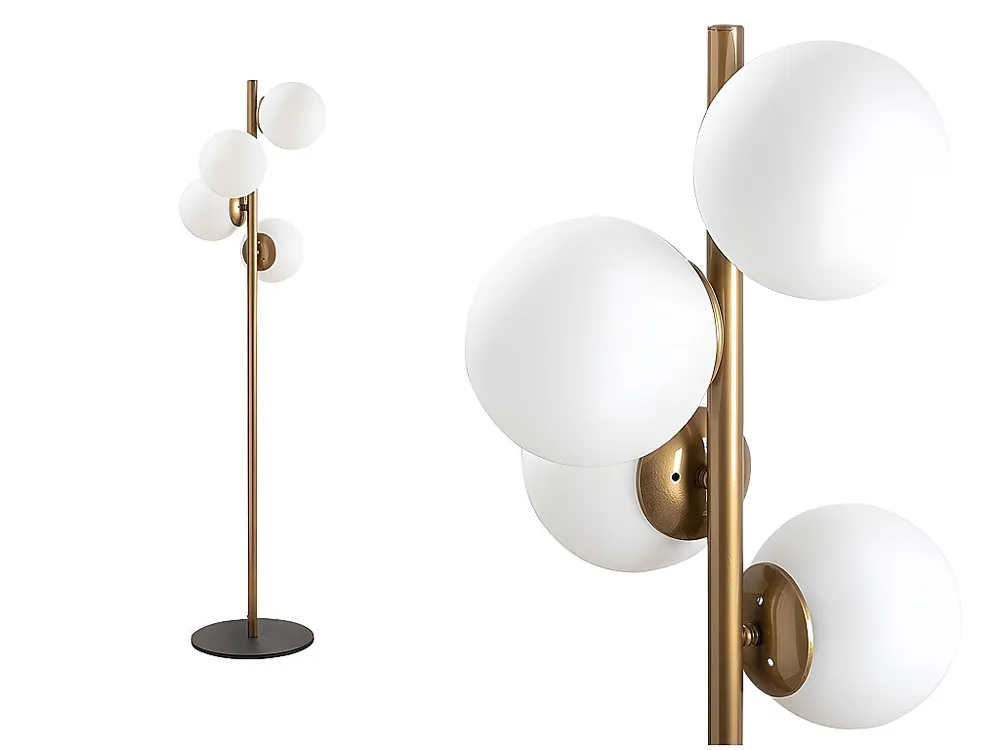 Candeeiro de pé em metal e vidro 4 globos FAZE - . 130 cm - Dourado e branco OZAIA