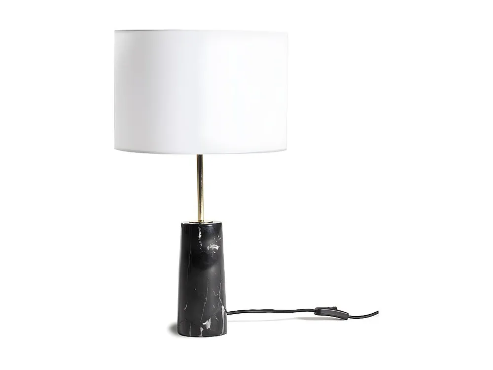 Candeeiro de mesa estilo vintage MERPLE - Mármore preto e tecido branco - A51 cm OZAIA