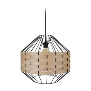 Suspensão TOSEL TRESSÉ BHAMO D metal e madeira cilindro Madeira de faia D38 x H97 cm