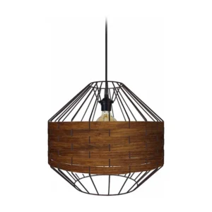 Suspensão TOSEL TRESSÉ BHAMO D metal e madeira cilindro Madeira de carvalho D38 x H97 cm