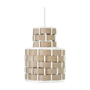 Suspensão TOSEL TRESSÉ MANDALAY metal e madeira cilindro Madeira de carvalho D26 x H96 cm