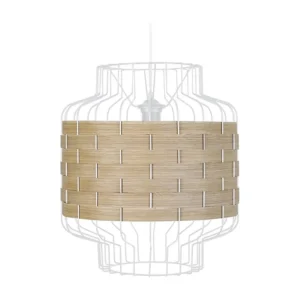 Suspensão TOSEL TRESSÉ PEGU metal e madeira cilindro madeira D25 x H85 cm