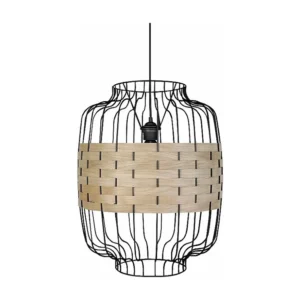 Suspensão TOSEL TRESSÉ RANGOON B metal e madeira cilindro madeira bege D25 x H80 cm