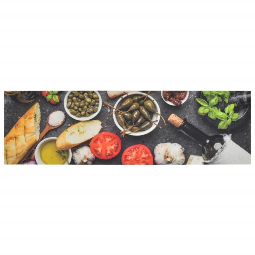 Tapete de cozinha lavável 45x150 cm veludo padrão vinho/jantar vidaXL