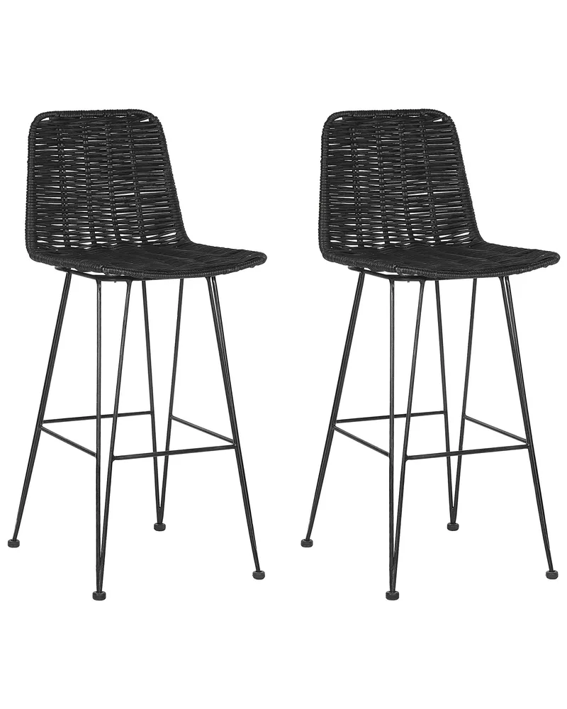 Bar Chair Set 2 Rattan Negro CASSITA