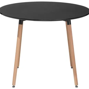 Mesa de jantar preta com pernas de madeira ⌀ 90 cm BOVIO | Feito à Mão |
