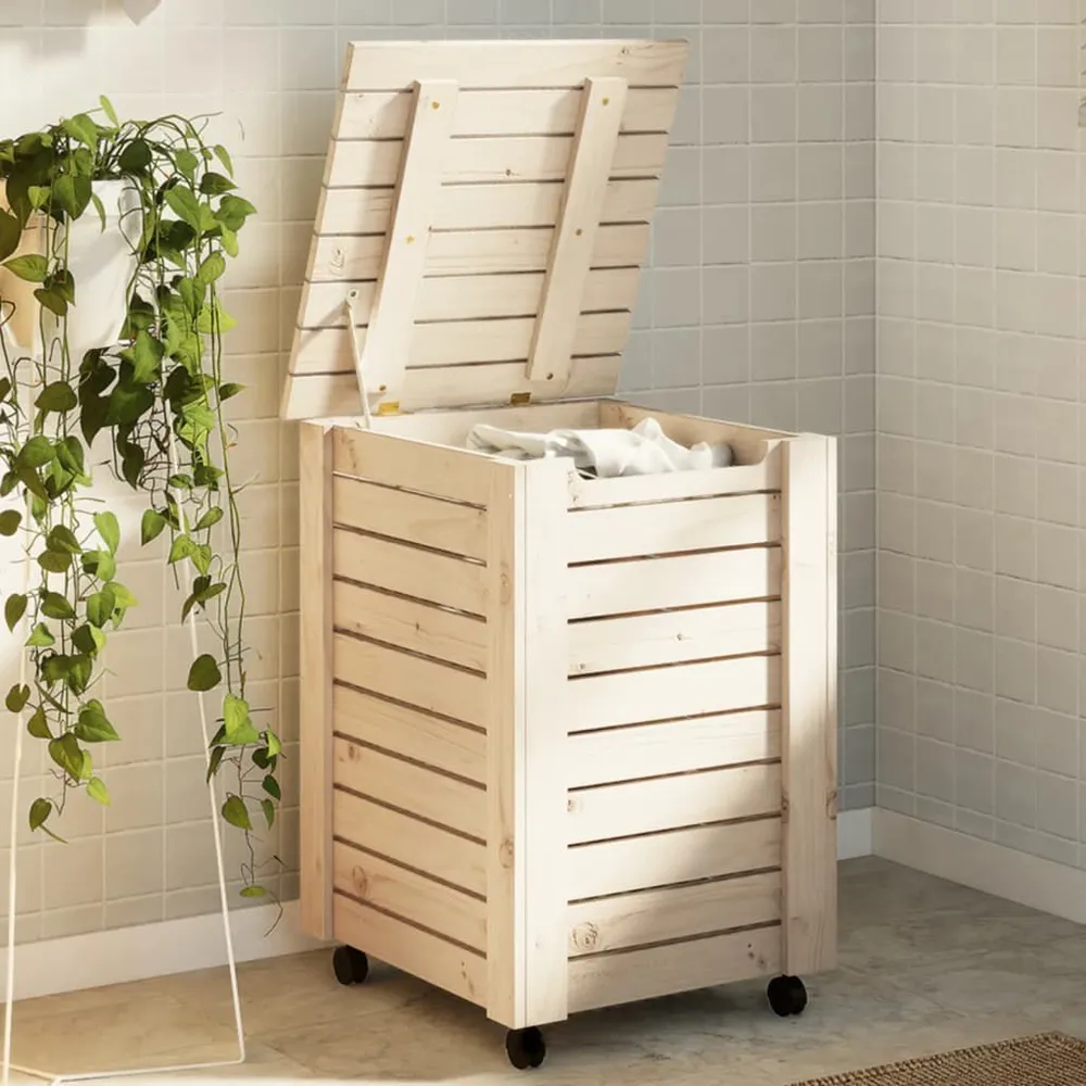 Cesto de roupa com rodas RANA 45x45x64 cm pinho maciço com Garantia de 1 Ano