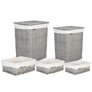Conjunto de 5 cestos de roupa em madeira branca ELLA com Tampas