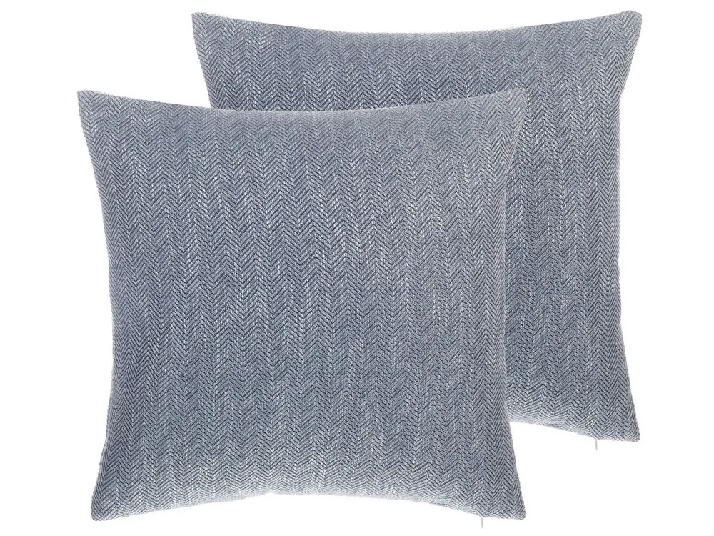 Set 2 Cushions Chevron Pattern 45 x 45 cm Grey LUPINE