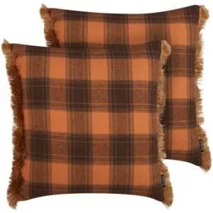 Set 2 Fringed Cushions Chequered Pattern 45 x 45 cm Cor de fogo BARJA