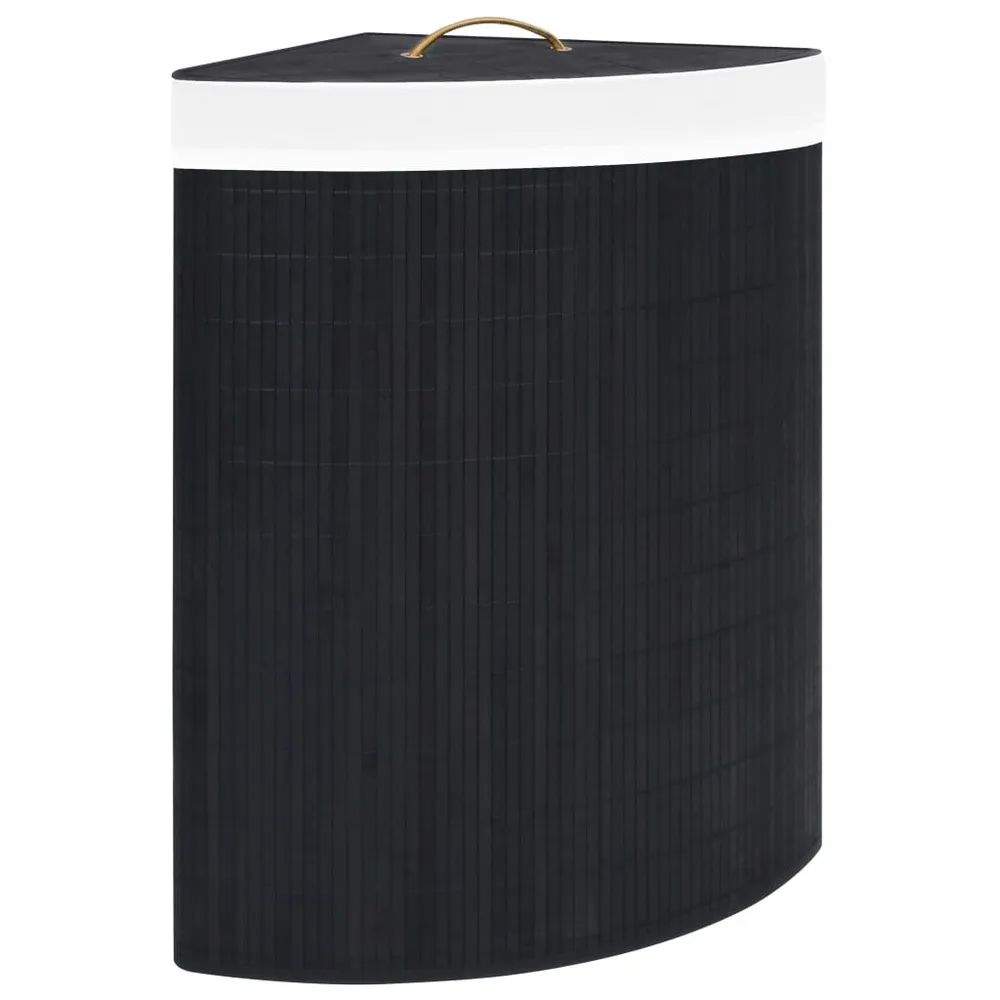 Cesto de canto para roupa suja 60 L bambu preto com Tampas