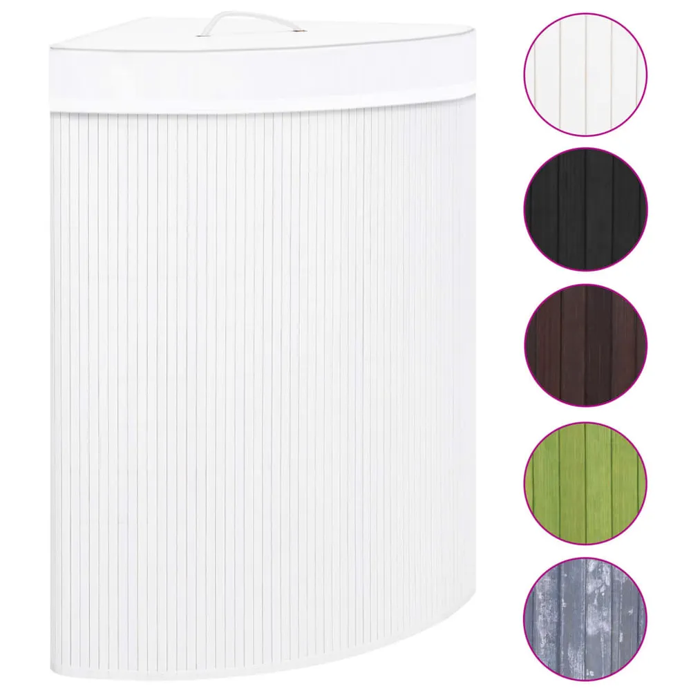 Cesto de canto para roupa suja 60 L bambu branco com Alç