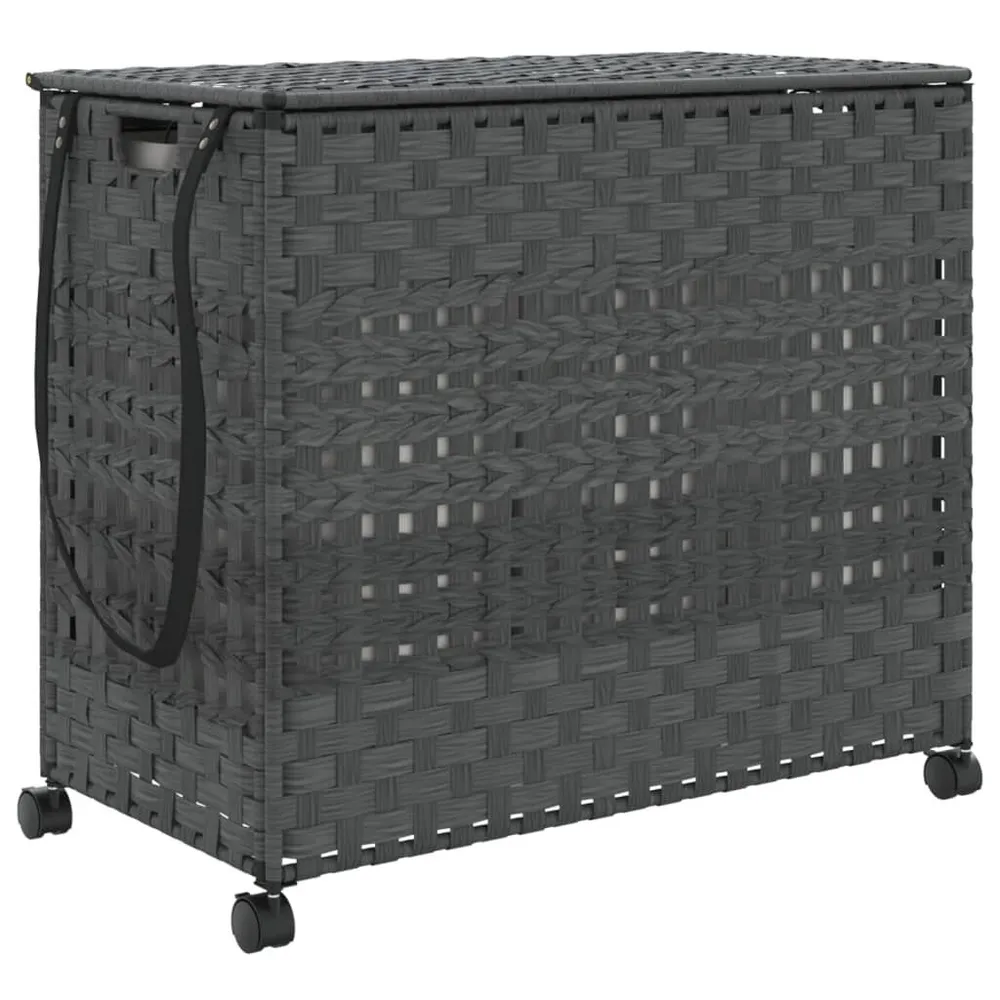 Cesto para roupa suja com rodas 66x35x60 cm vime cinzento Resistente Manchas