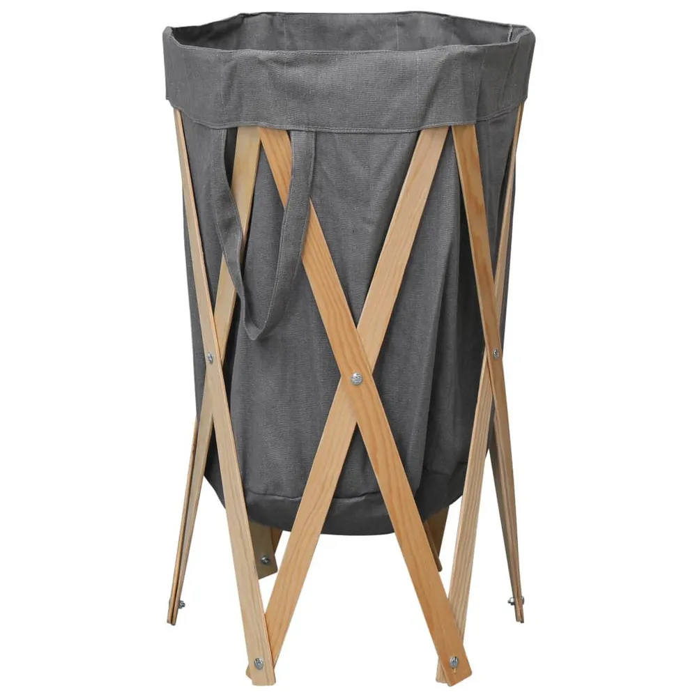 Cesto para roupa suja dobrável madeira e tecido cinzento para Lavanderia Pequena