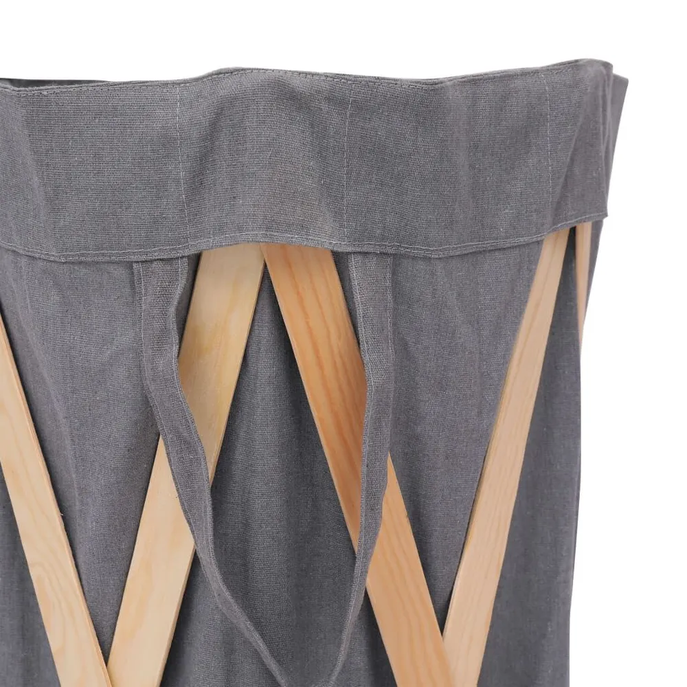Cesto para roupa suja dobrável madeira e tecido cinzento para Lavanderia Pequena