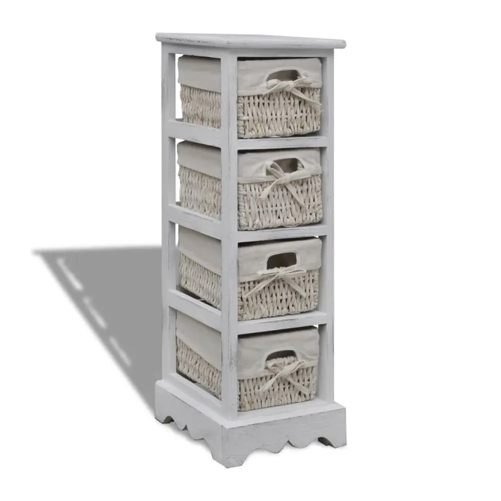 Prateleiras de arrumação em madeira com 4 cestos, branco 45 x 30 x 20 cm