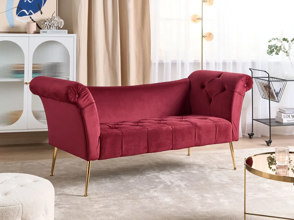 Chaise-longue em veludo vermelho sombrio NANTILLY