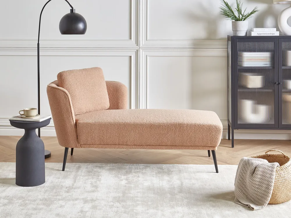 Rack para Eletrônicos Chaise-longue em tecido bouclé creme à esquerda ARTHEZE