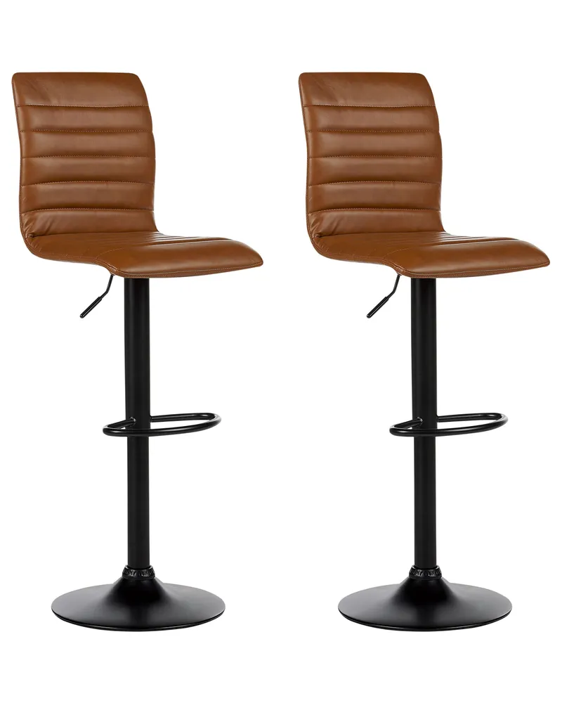 Swivel Stool Móvel Set 2 Faux Leather Golden Brown LUCERNE