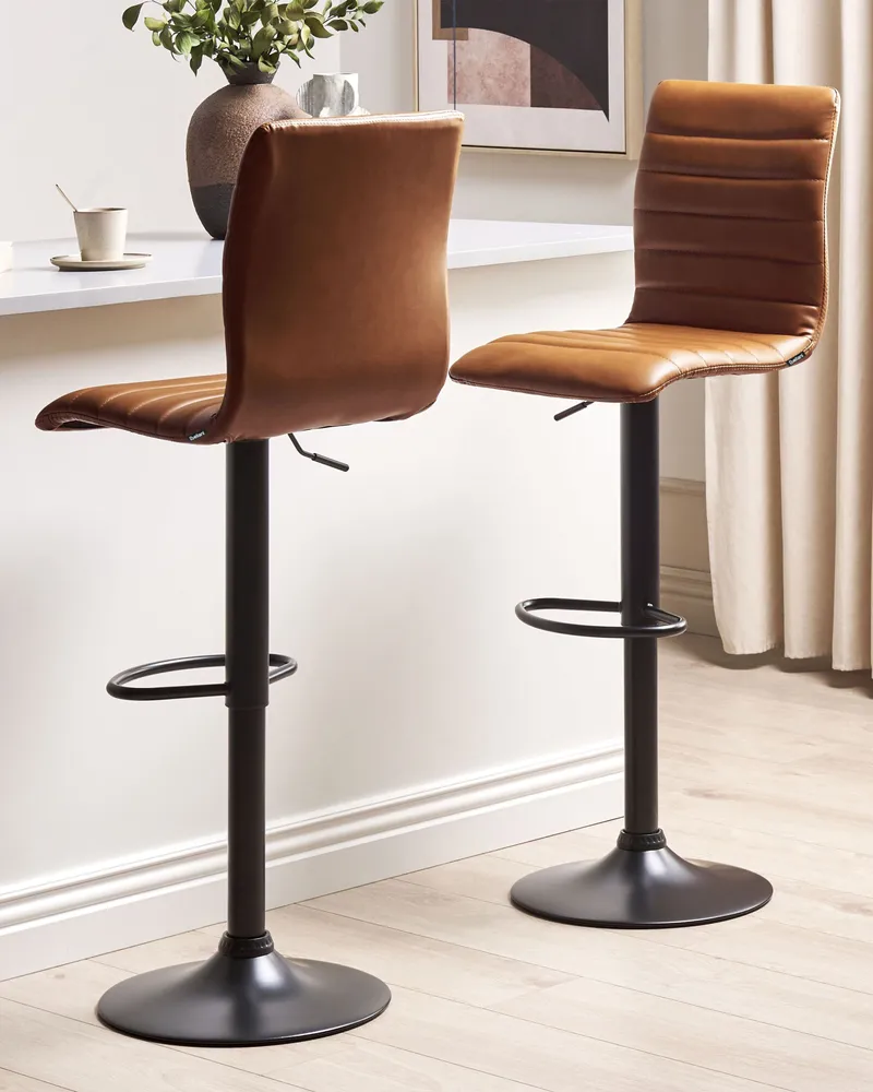 Swivel Stool Móvel Set 2 Faux Leather Golden Brown LUCERNE
