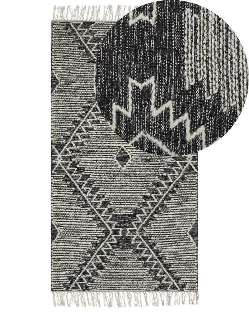 De algodão Area Rug 80 x 150 cm Black and White ARBAA