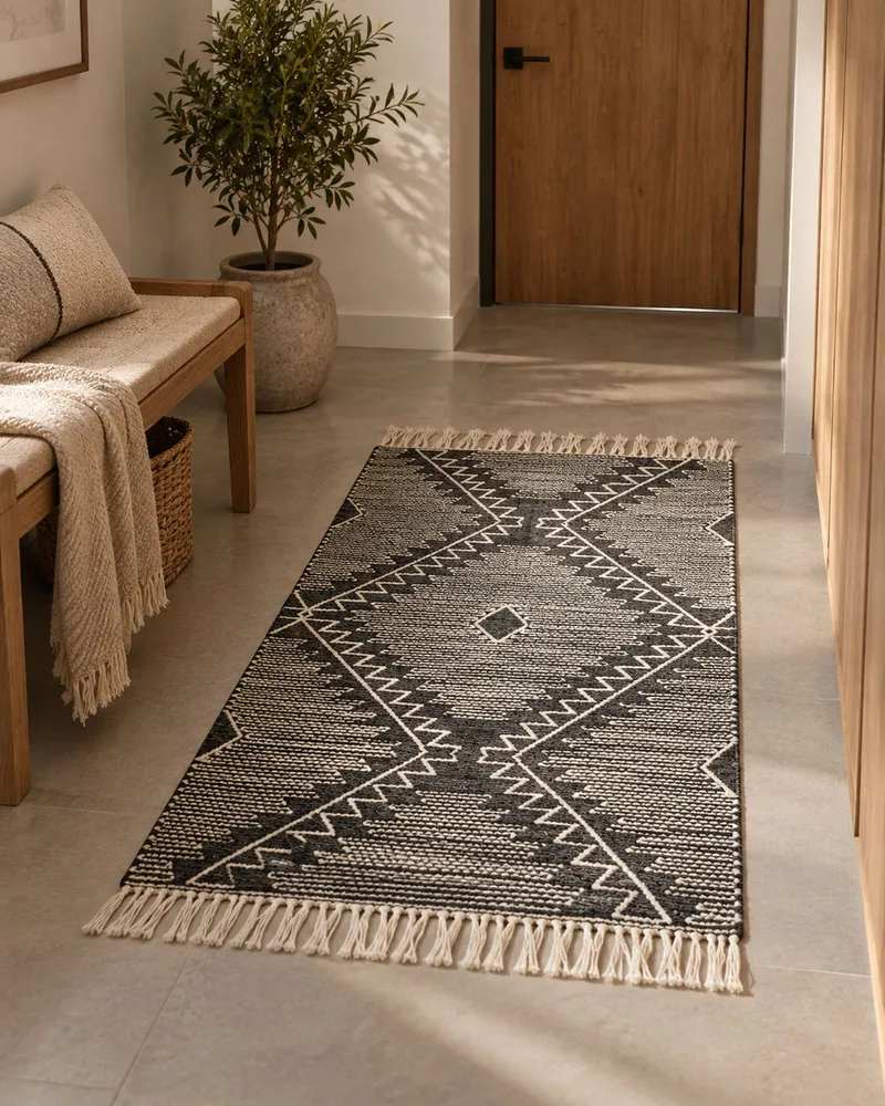 De algodão Area Rug 80 x 150 cm Black and White ARBAA