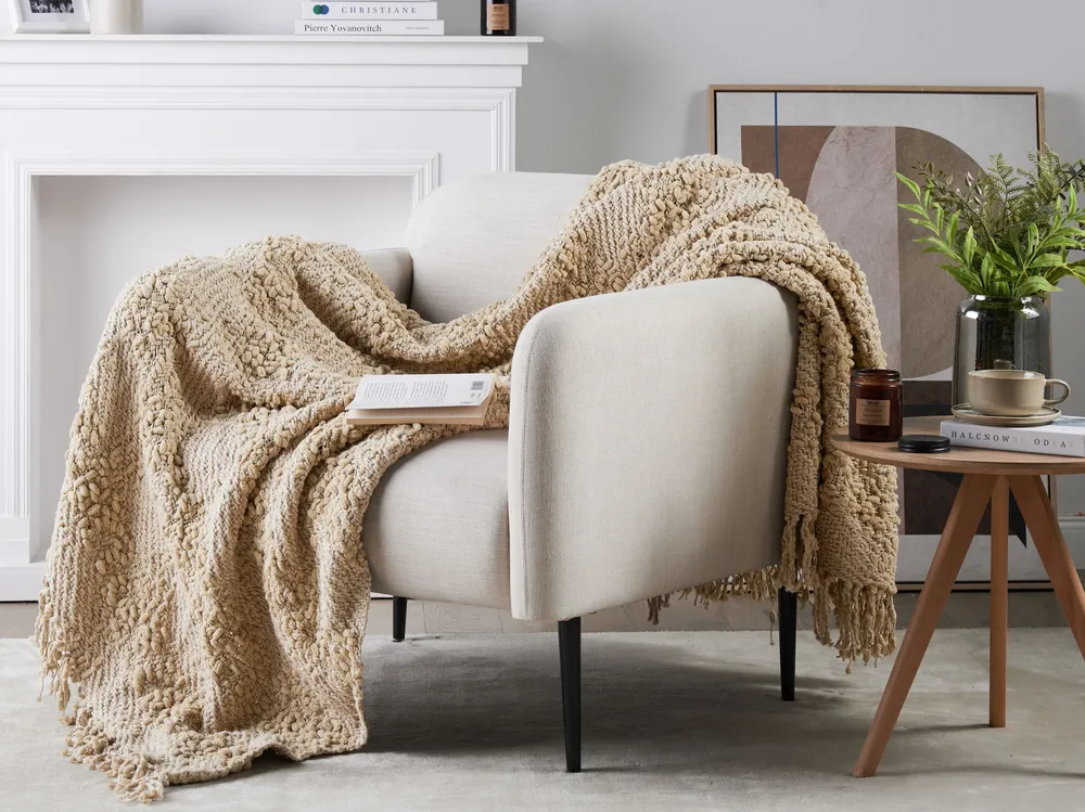 Blanket VELLA Cotton 150 x 200 cm Cor creme