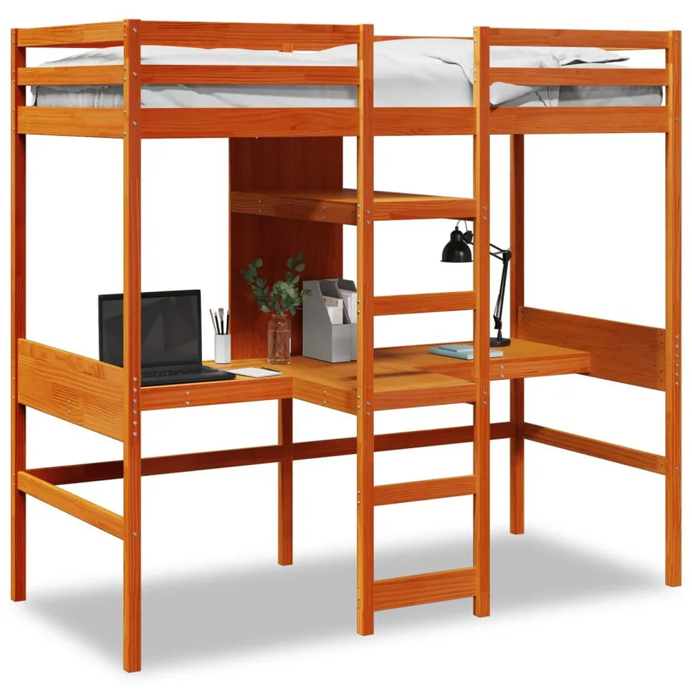 Cama alta sem colchão 90x190 cm pinho maciço castanho-mel Portátil e Dobrável