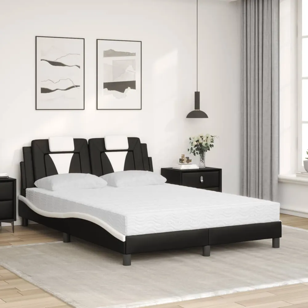 Cama com colchão 140x200 cm couro artificial preto e branco para Festas do Pijama