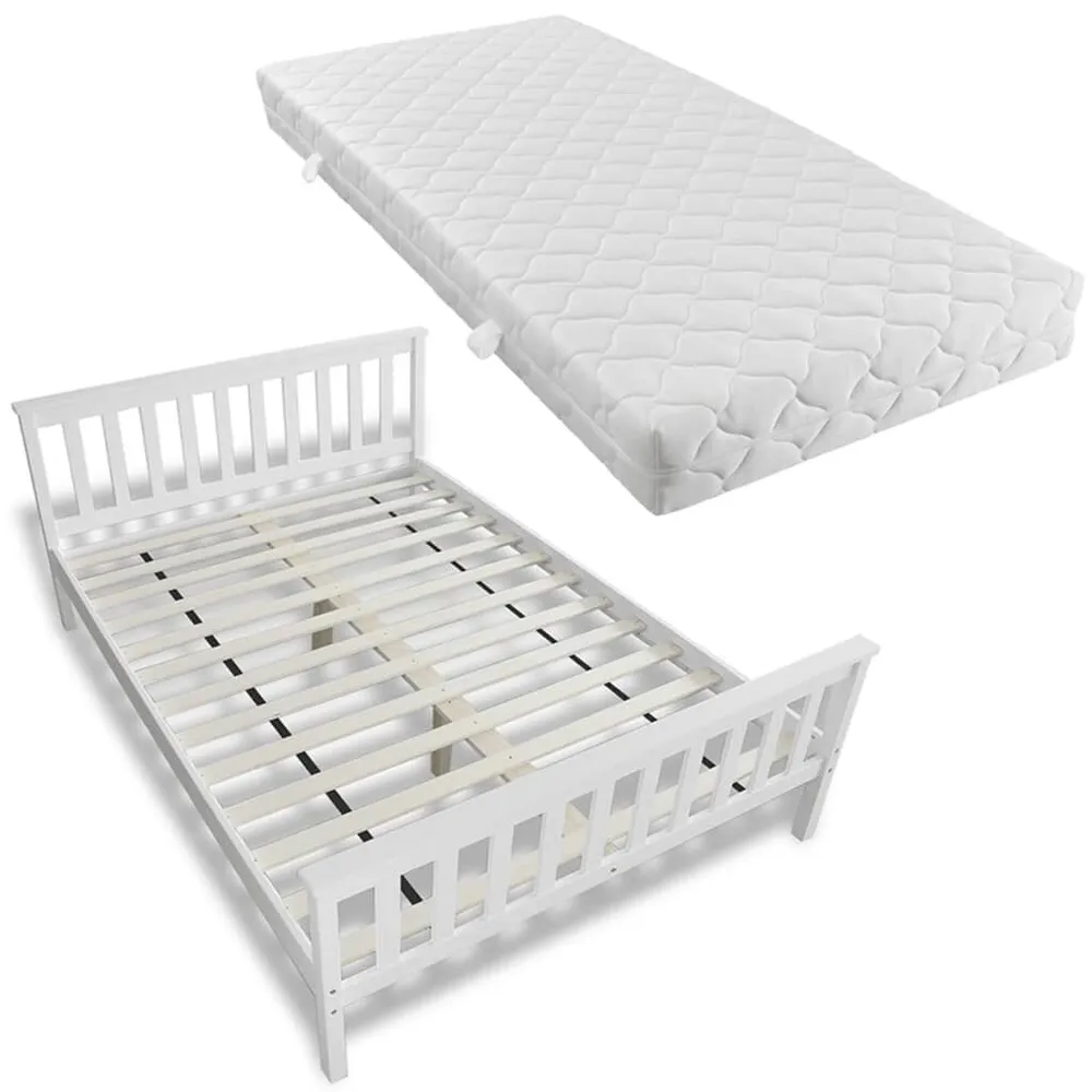 Cama com colchão 140x200 cm madeira de pinho maciç | Inflação Rápida |