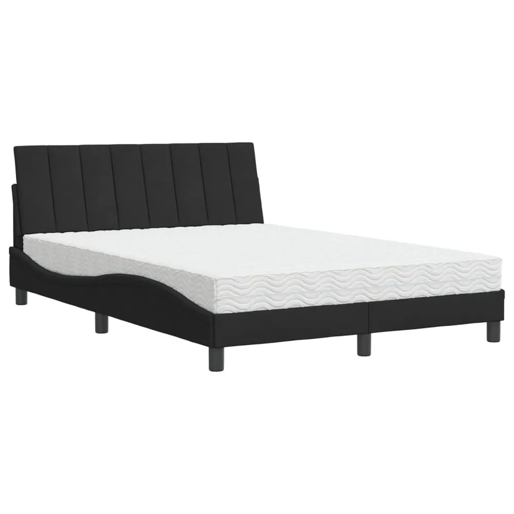 Cama com colchão 140x200 cm veludo preto Portátil e Dobrável