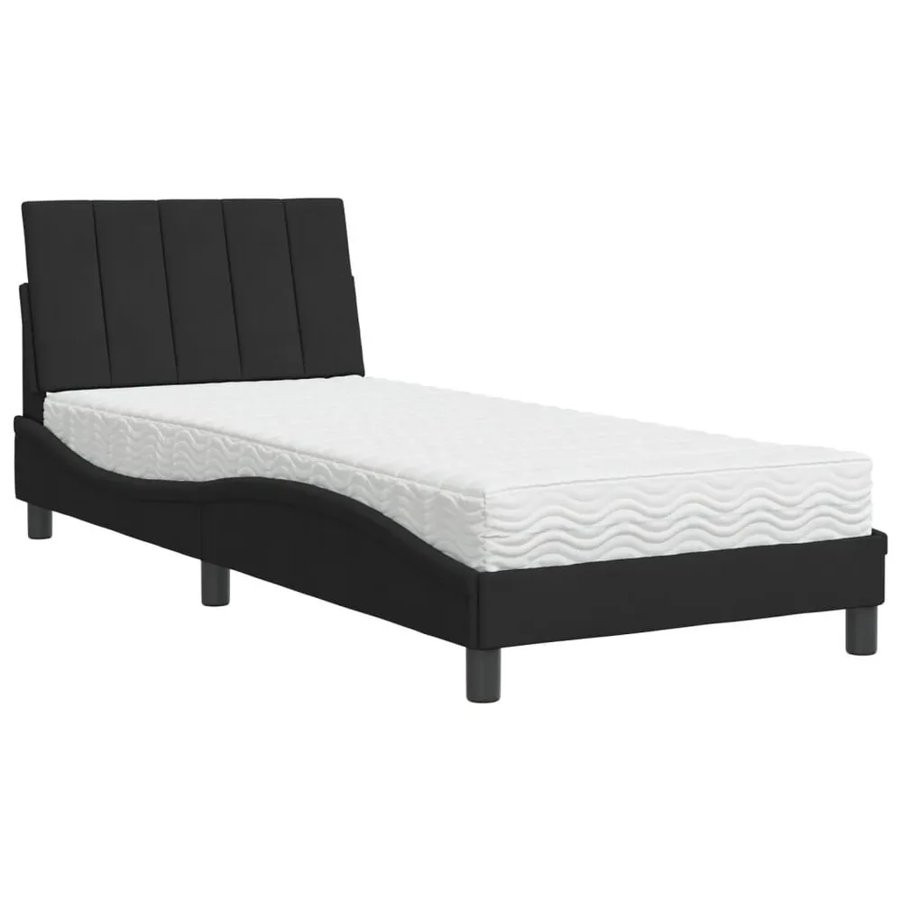 Cama com colchão 90x190 cm veludo preto | Inflação Rápida |