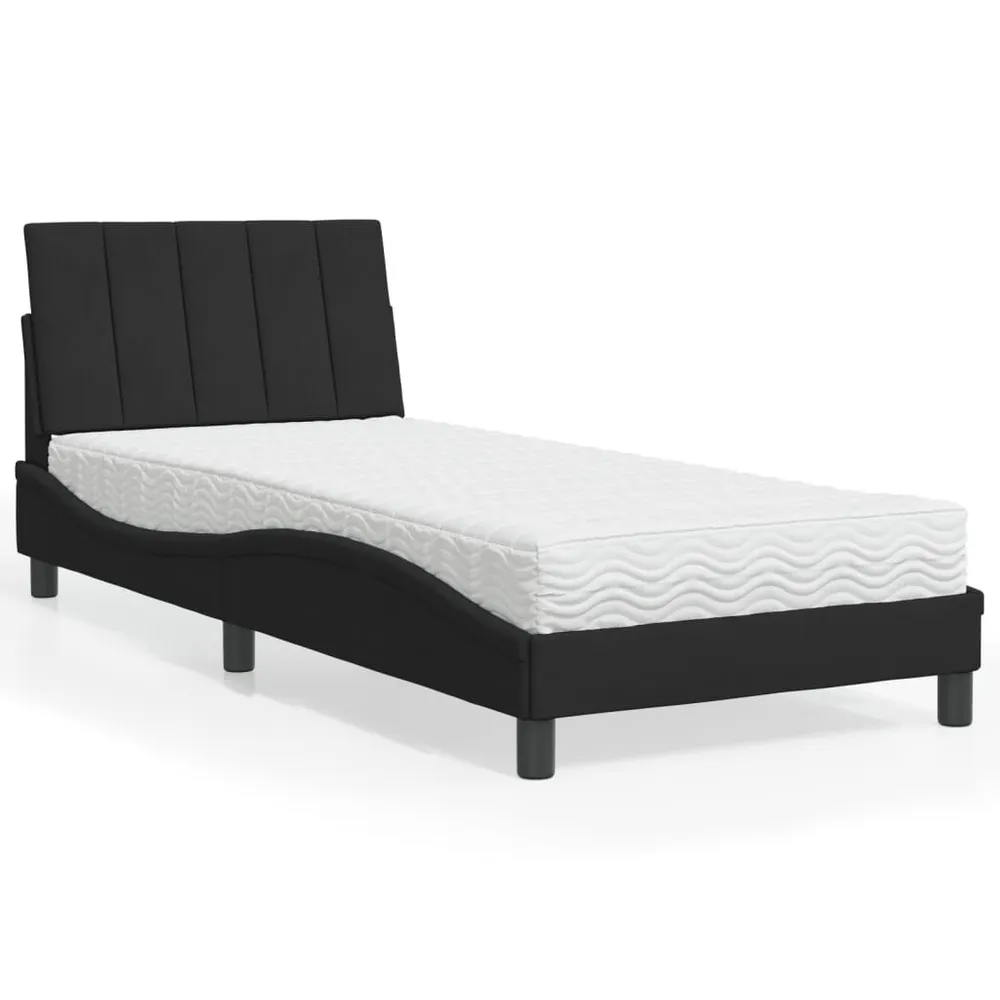 Cama com colchão 90x190 cm veludo preto | Inflação Rápida |
