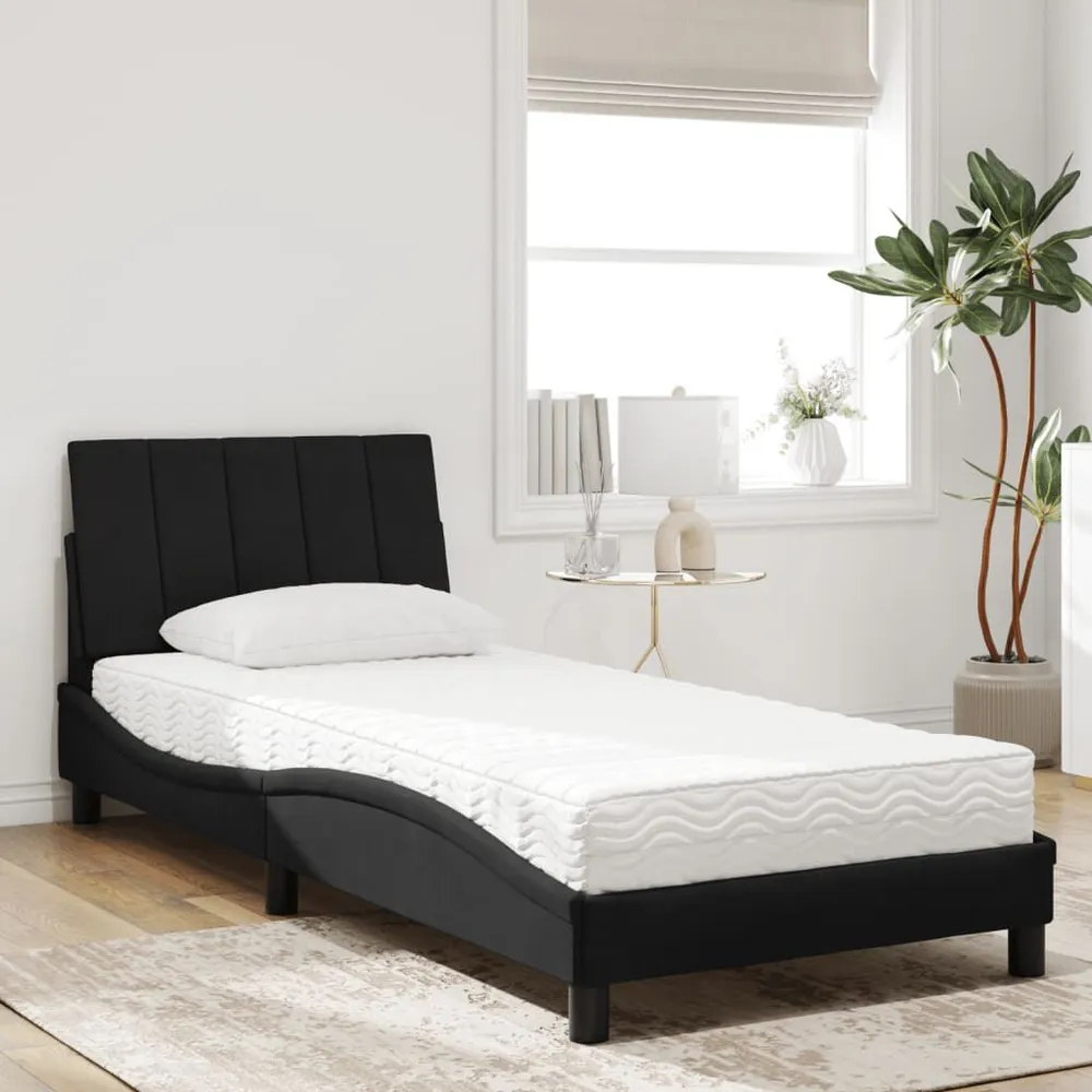 Cama com colchão 90x190 cm veludo preto | Inflação Rápida |