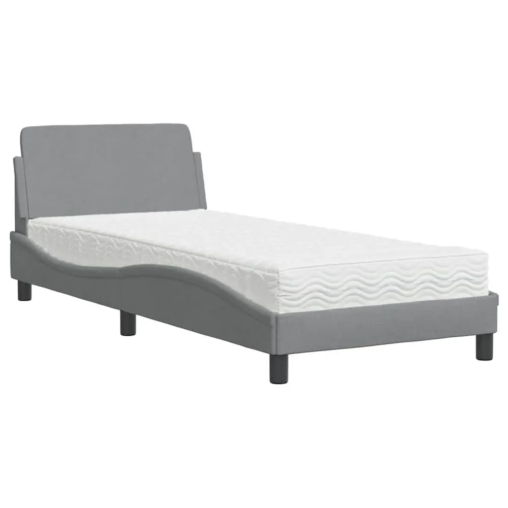 Cama com colchão 90x200 cm tecido cinzento-claro com Camada de Flocado