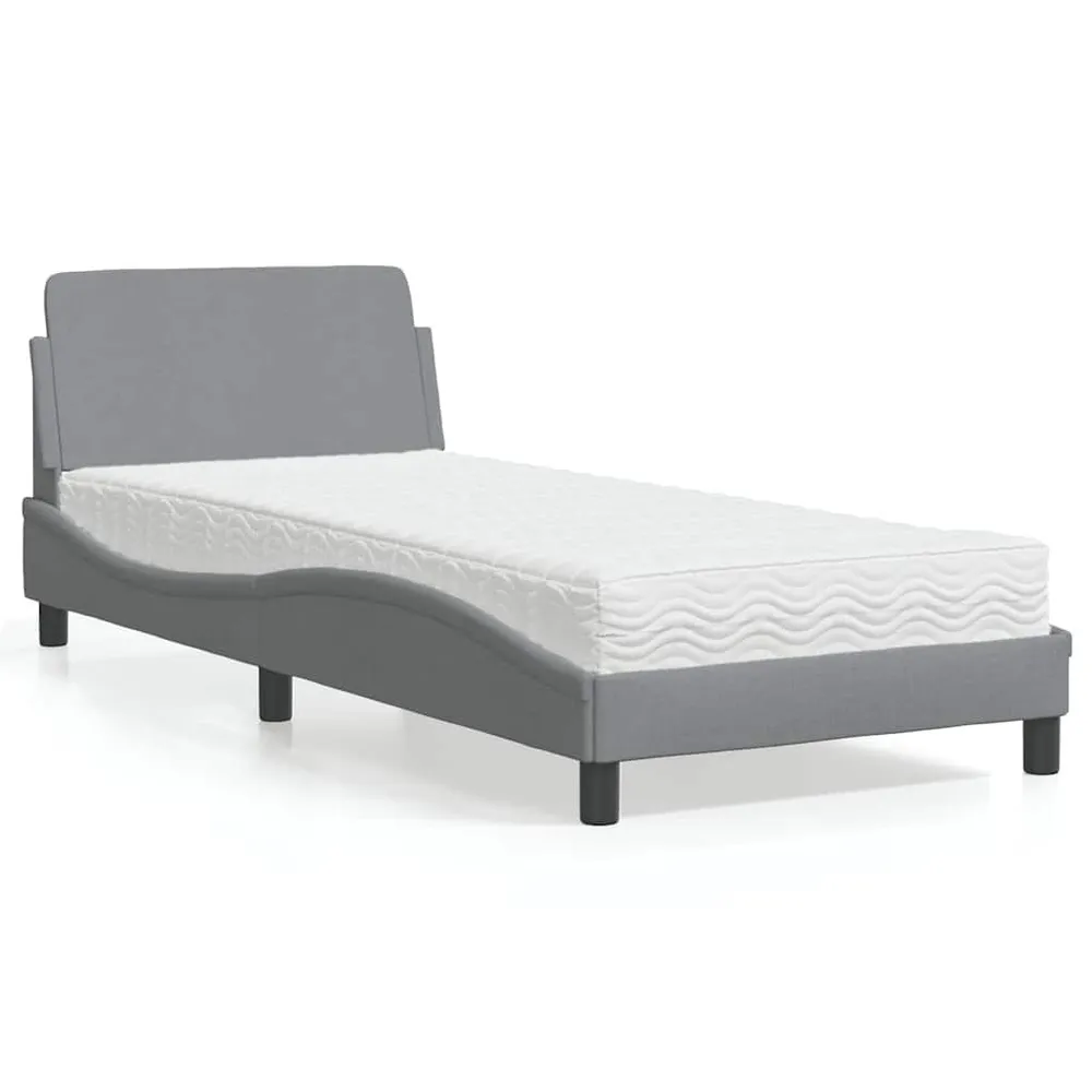 Cama com colchão 90x200 cm tecido cinzento-claro com Camada de Flocado