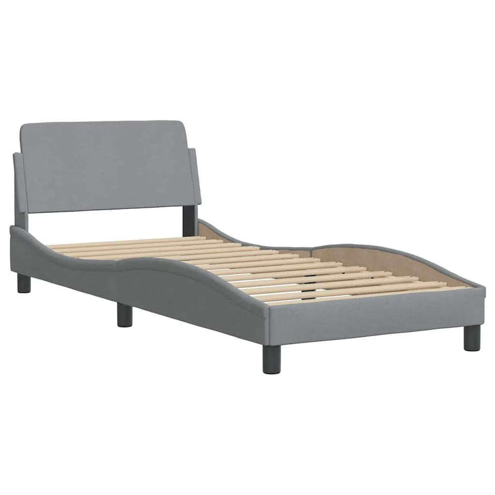 Cama com colchão 90x200 cm tecido cinzento-claro com Camada de Flocado