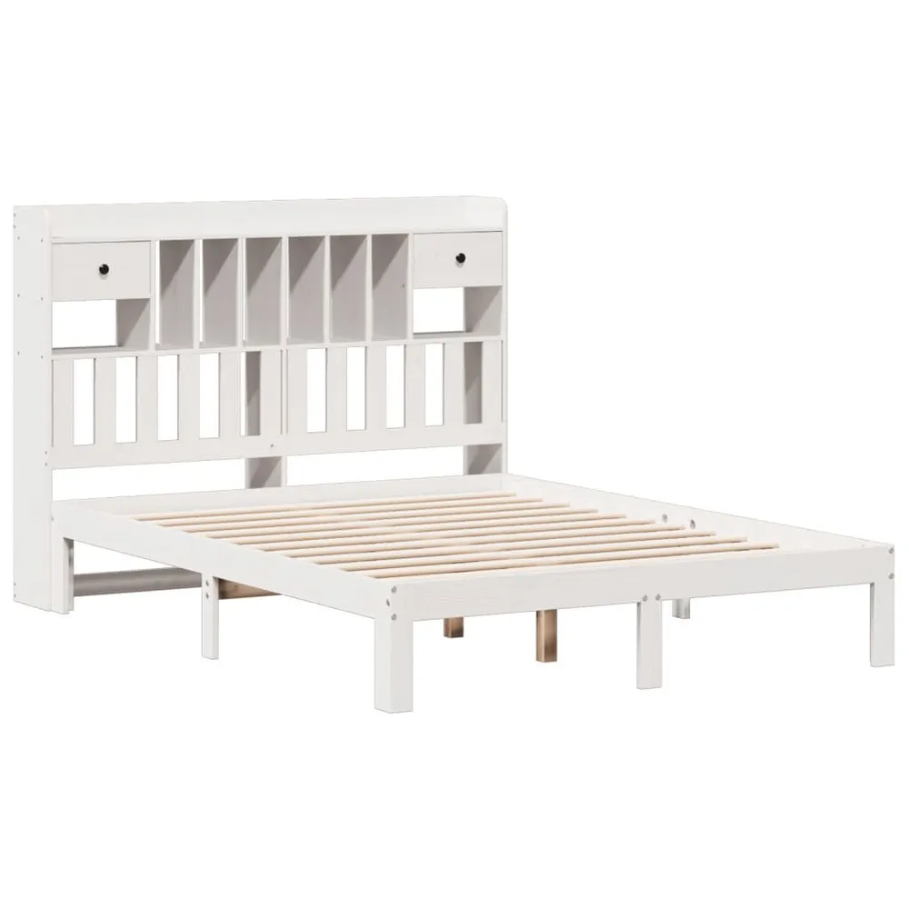 Cama com estante sem colchão 135x190 cm pinho maciço branco Tamanho Queen Size