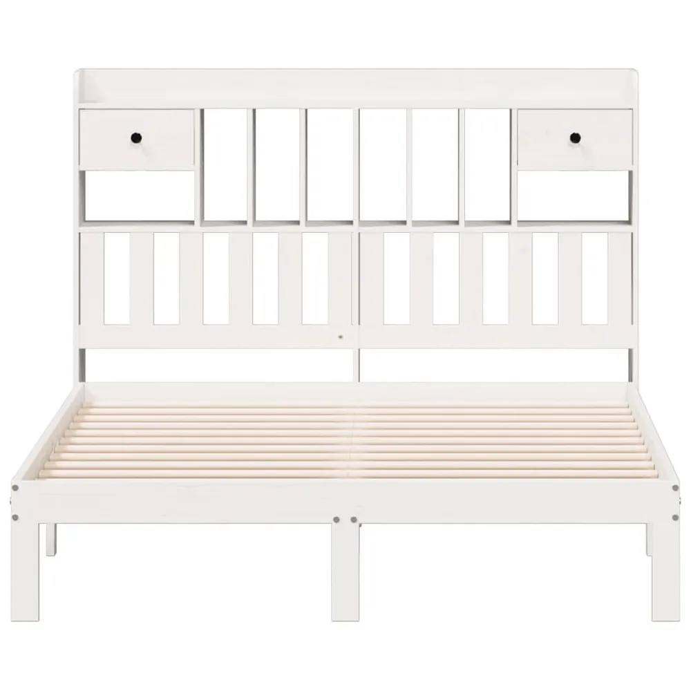 Cama com estante sem colchão 135x190 cm pinho maciço branco Tamanho Queen Size