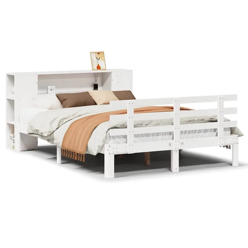 Cama com estante sem colchão 135x190 cm pinho maciço branco Altura 20 cm