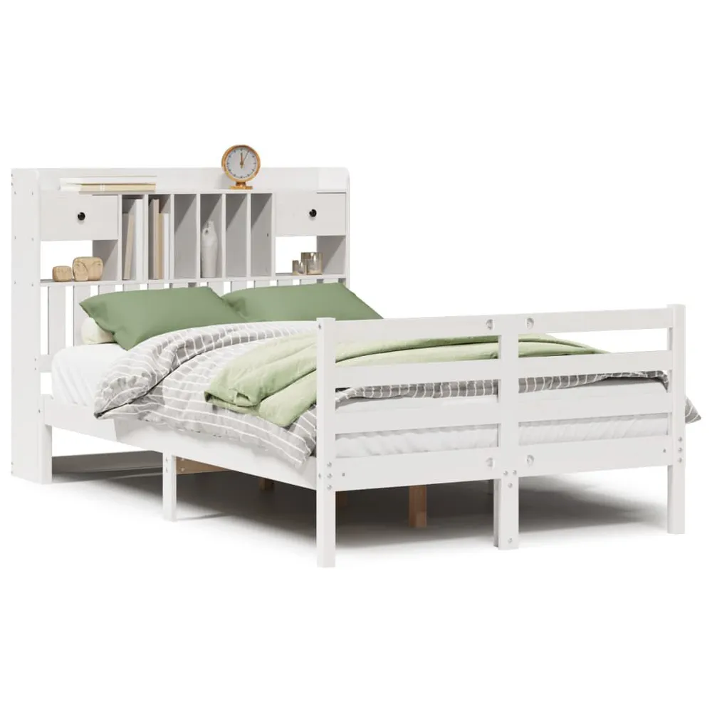 Cama com estante sem colchão 135x190 cm pinho maciço branco para Festas do Pijama