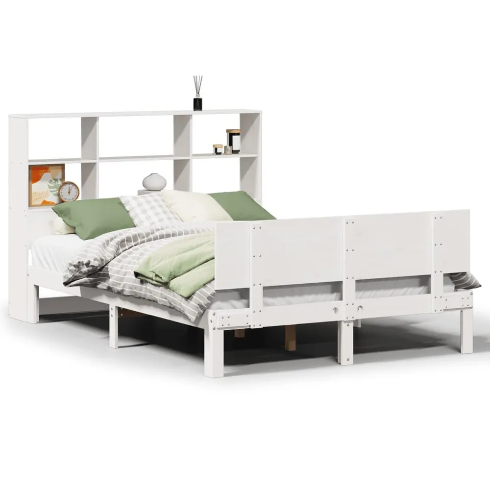 Cama com estante sem colchão 135x190 cm pinho maciço branco em Tecido Resistente