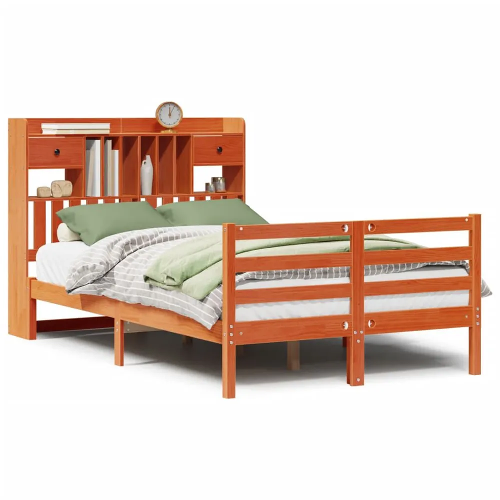 Cama com estante sem colchão 135x190 cm pinho maciço em Tecido Resistente