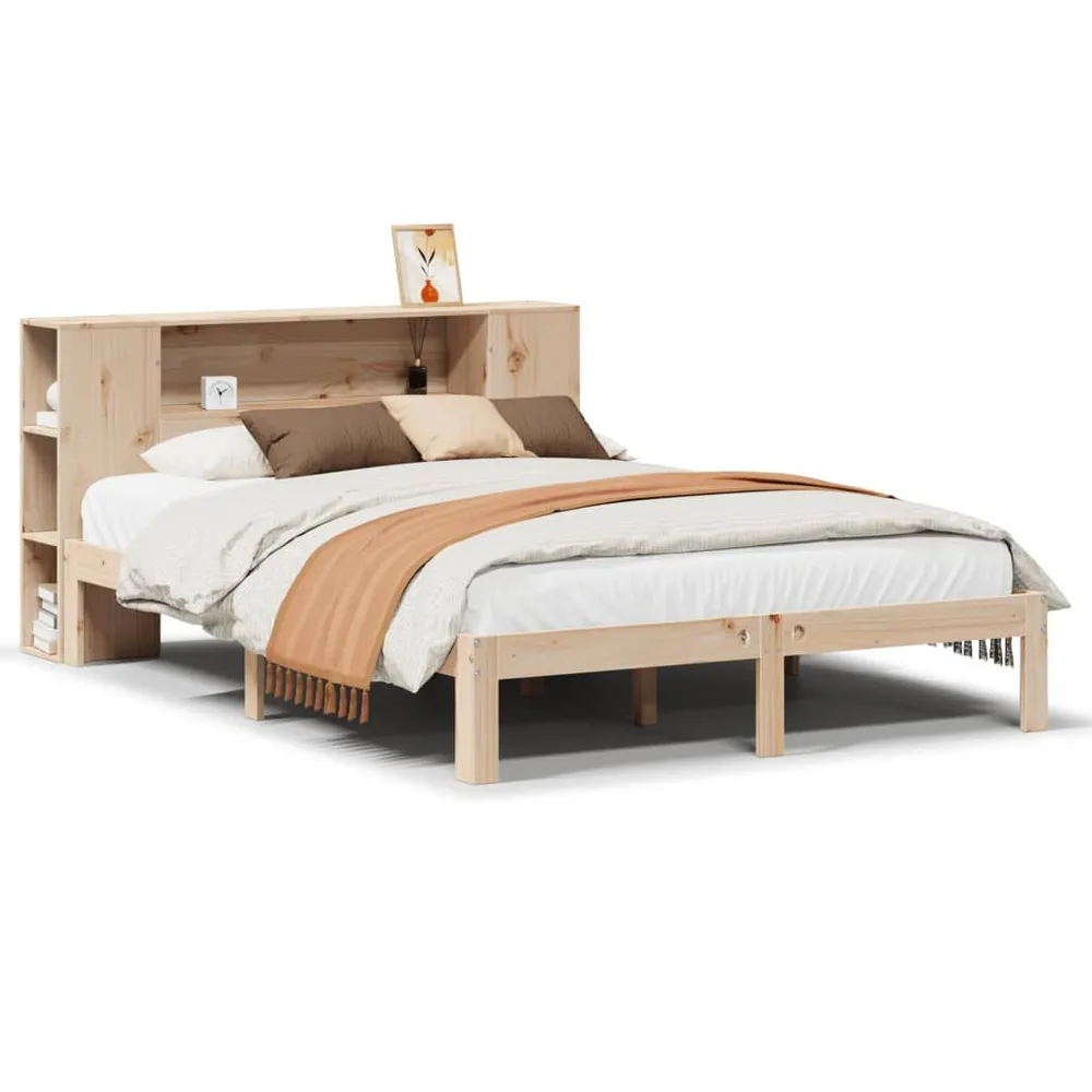 Cama com estante sem colchão 135x190 cm pinho maciço com Camada de Flocado